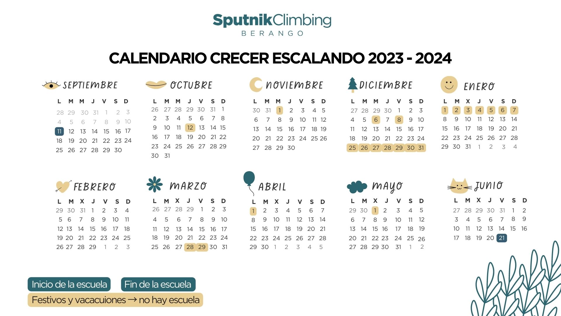 Calendario actividades infantiles escalada Berango Bilbao